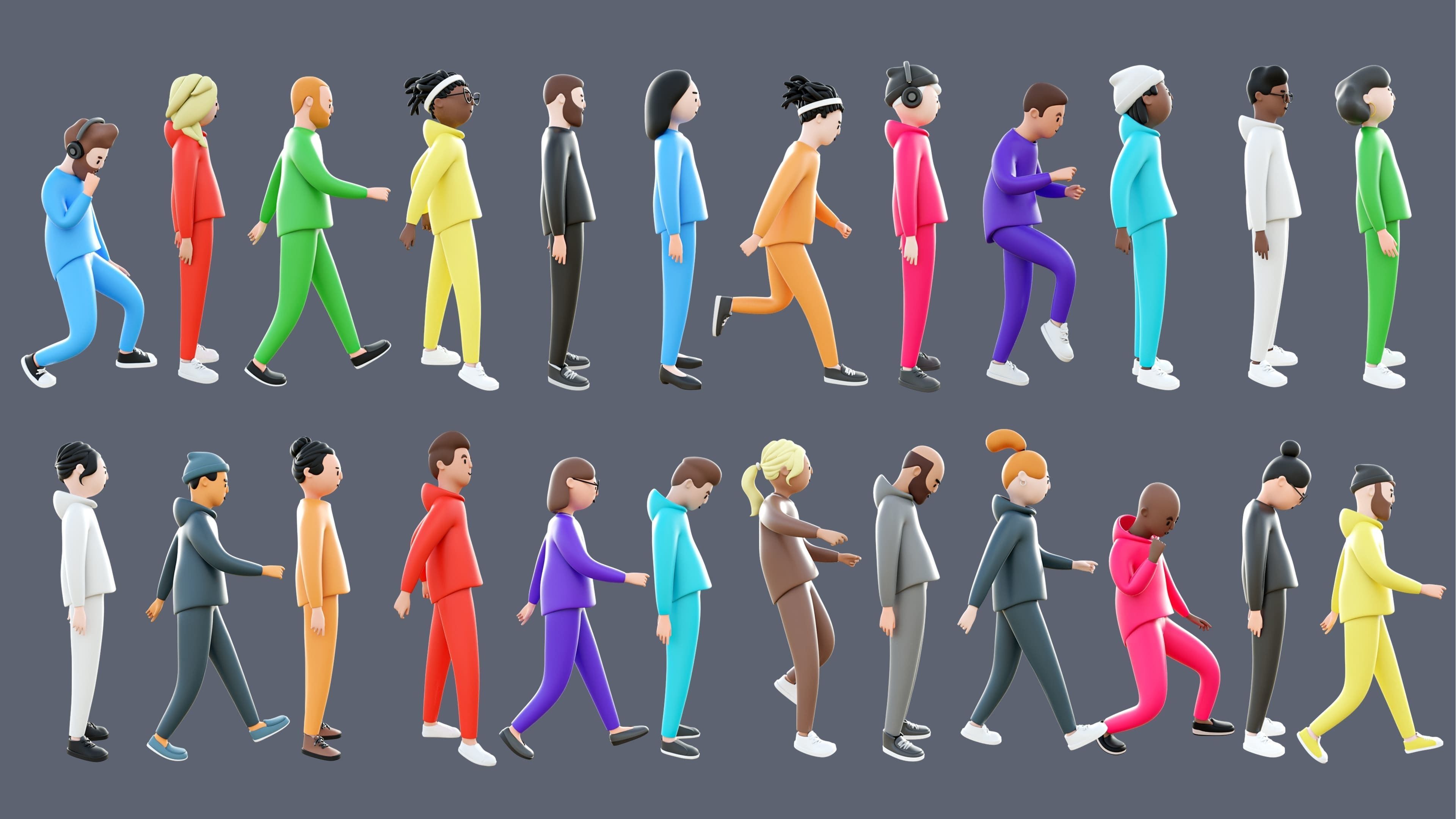 Casual Characters 4 Low-poly 3D model_2