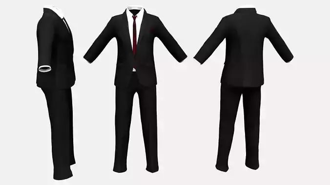 Elegant One Button Closed Front Slim Lapel Black Suit