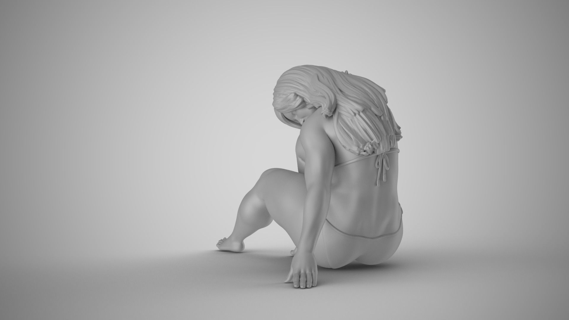 Thoughtful Woman Sitting 3D print model_1