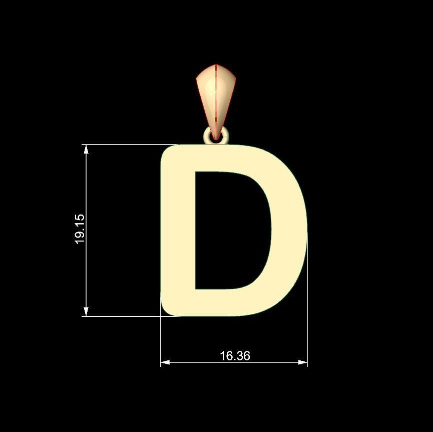 Initial Letters Pendant Arial Rounded D 3D print model_4