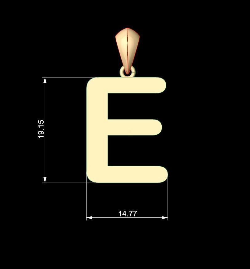 Initial Letters Pendant Arial Rounded E 3D print model_5