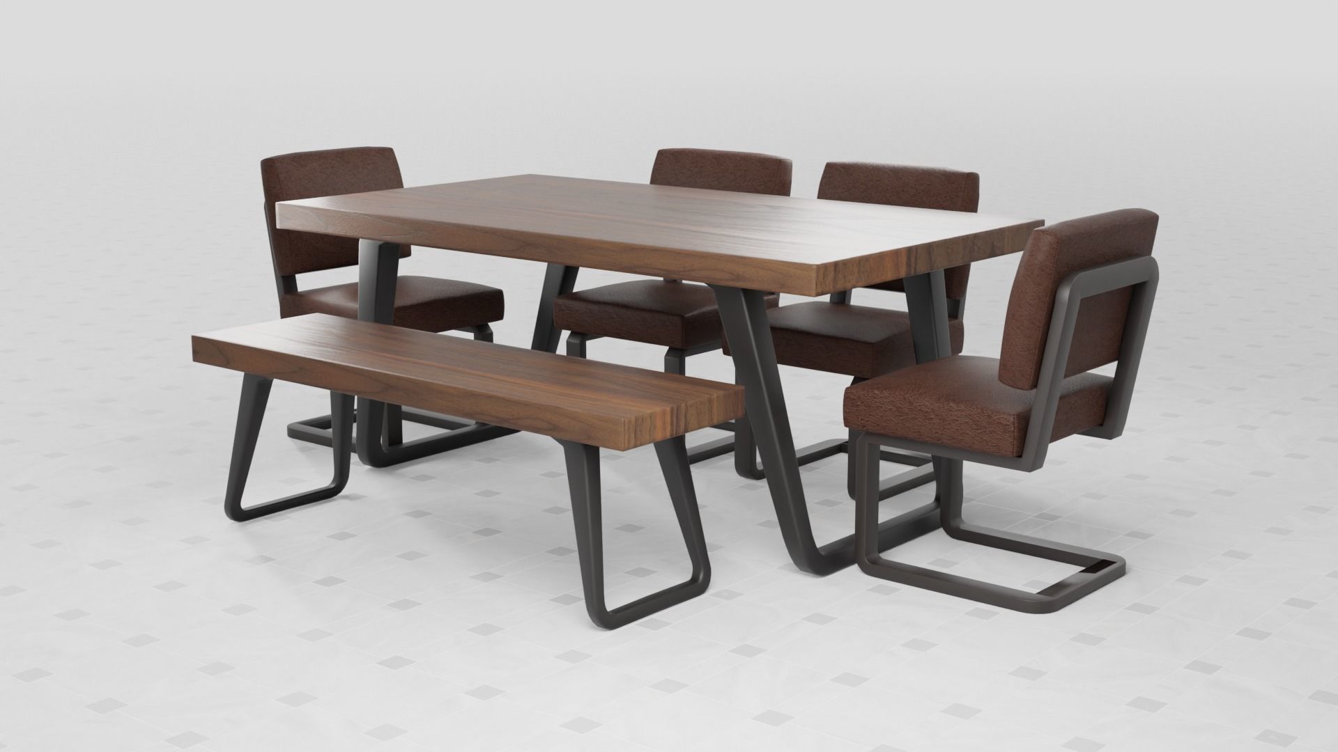 Dinning Table Hight Poly 3D model_1