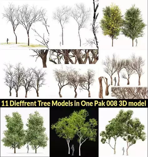 11 Dieffrent Tree Models in One Pak 008 3D model