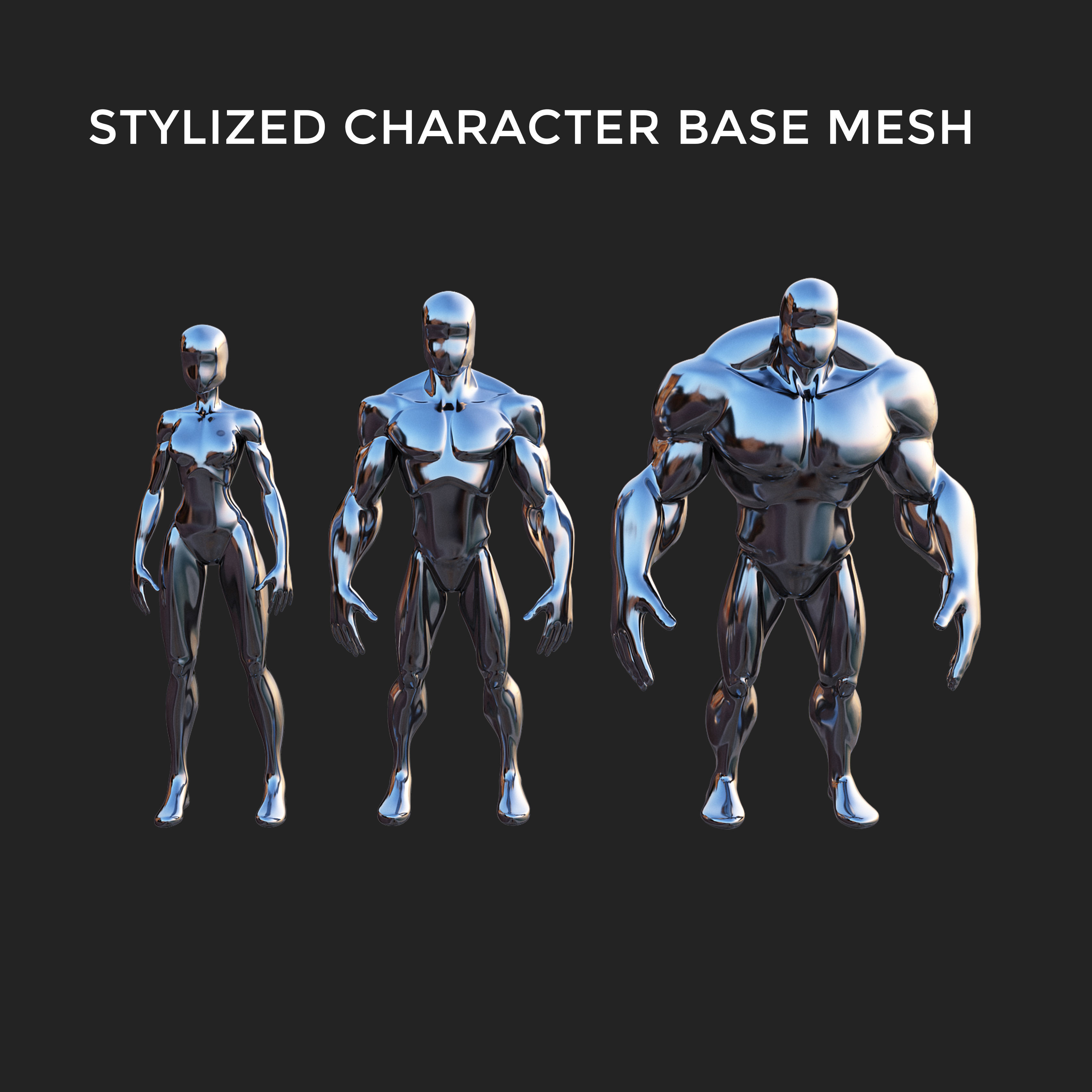 Stylized Character base mesh 3d model Low-poly 3D model_4