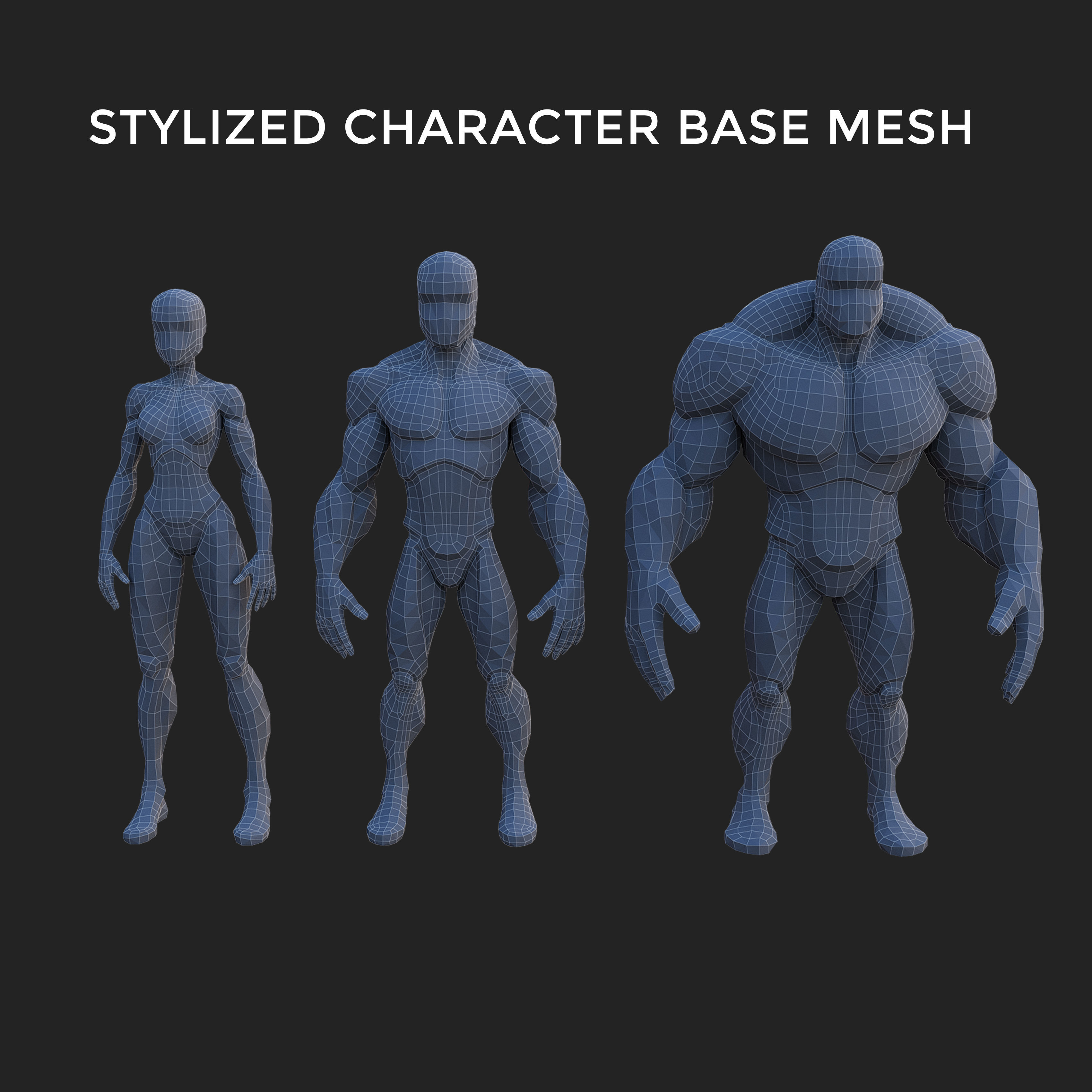 Stylized Character base mesh 3d model Low-poly 3D model_3