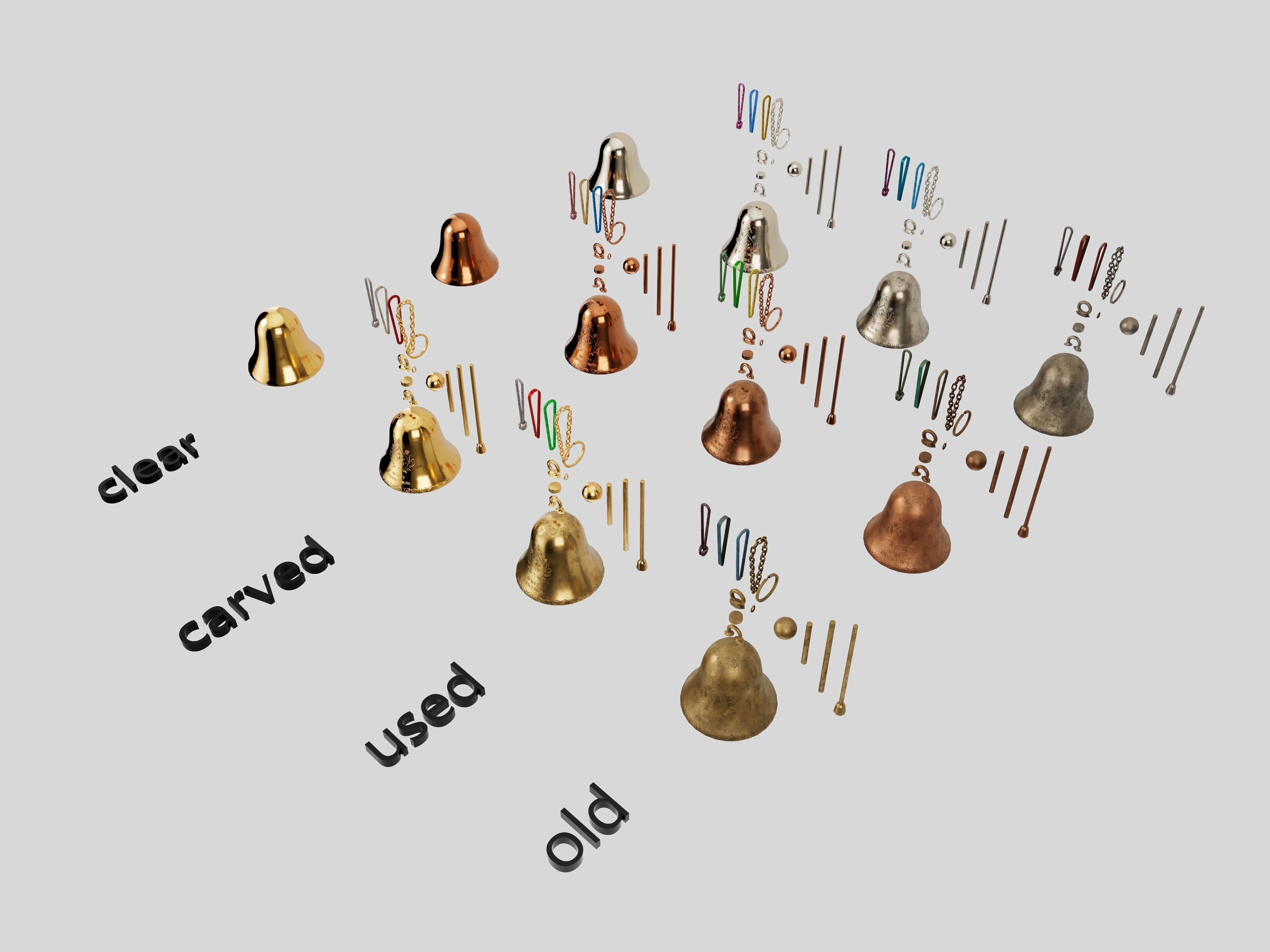 Christmas bell builder with 14 mesh 4 skin and 3 colors  3D model_3