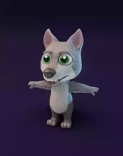 Cartoon Wolf Rigged 3D Model