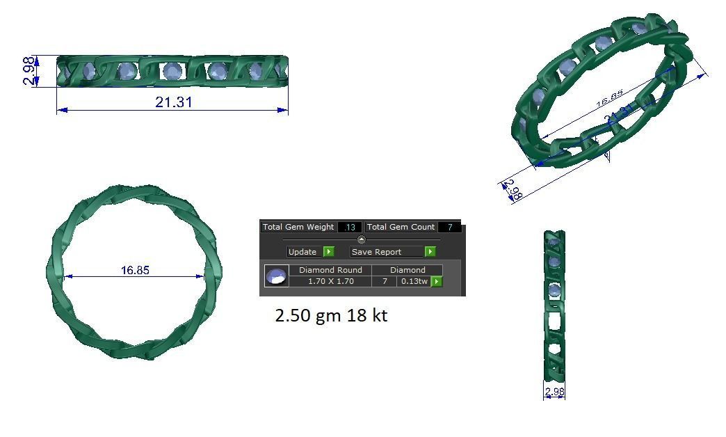 Women Diamond Rings 3dm stl render-1 details 3D print model_1