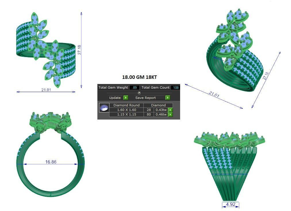 High Jewelry Cocktail Rings 3dm stl render-1 details 3D print model_1