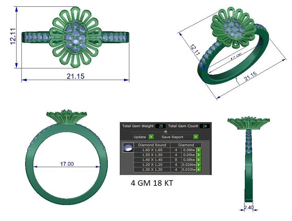 High Jewelry Cocktail Rings 3dm stl render-1 details 3D print model_1