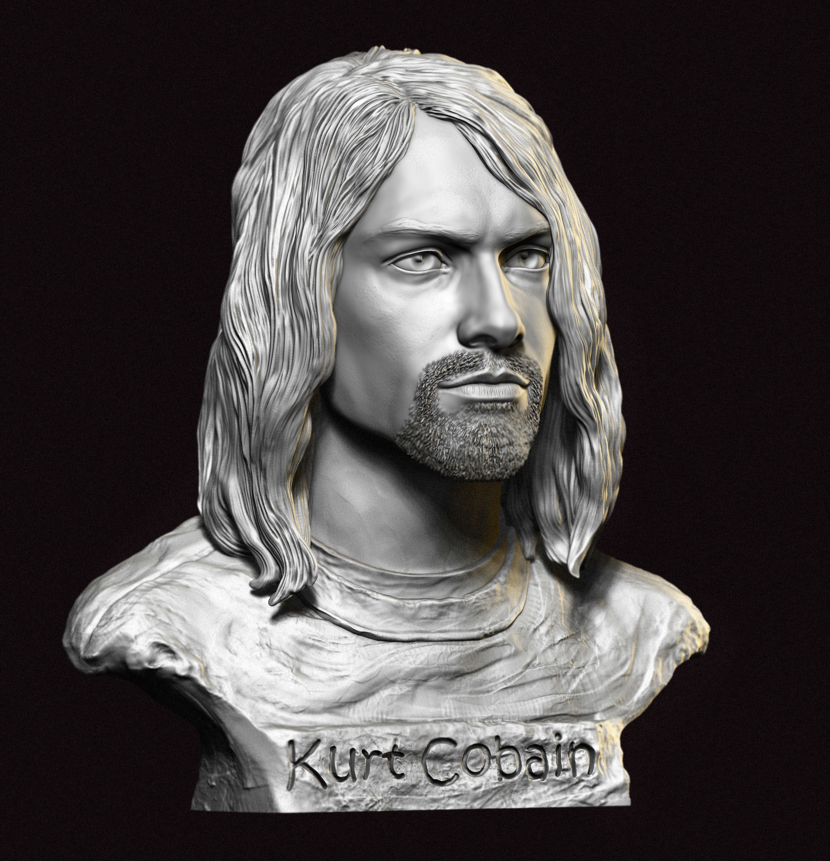 Kurt Cobain portrait 3D print model_4