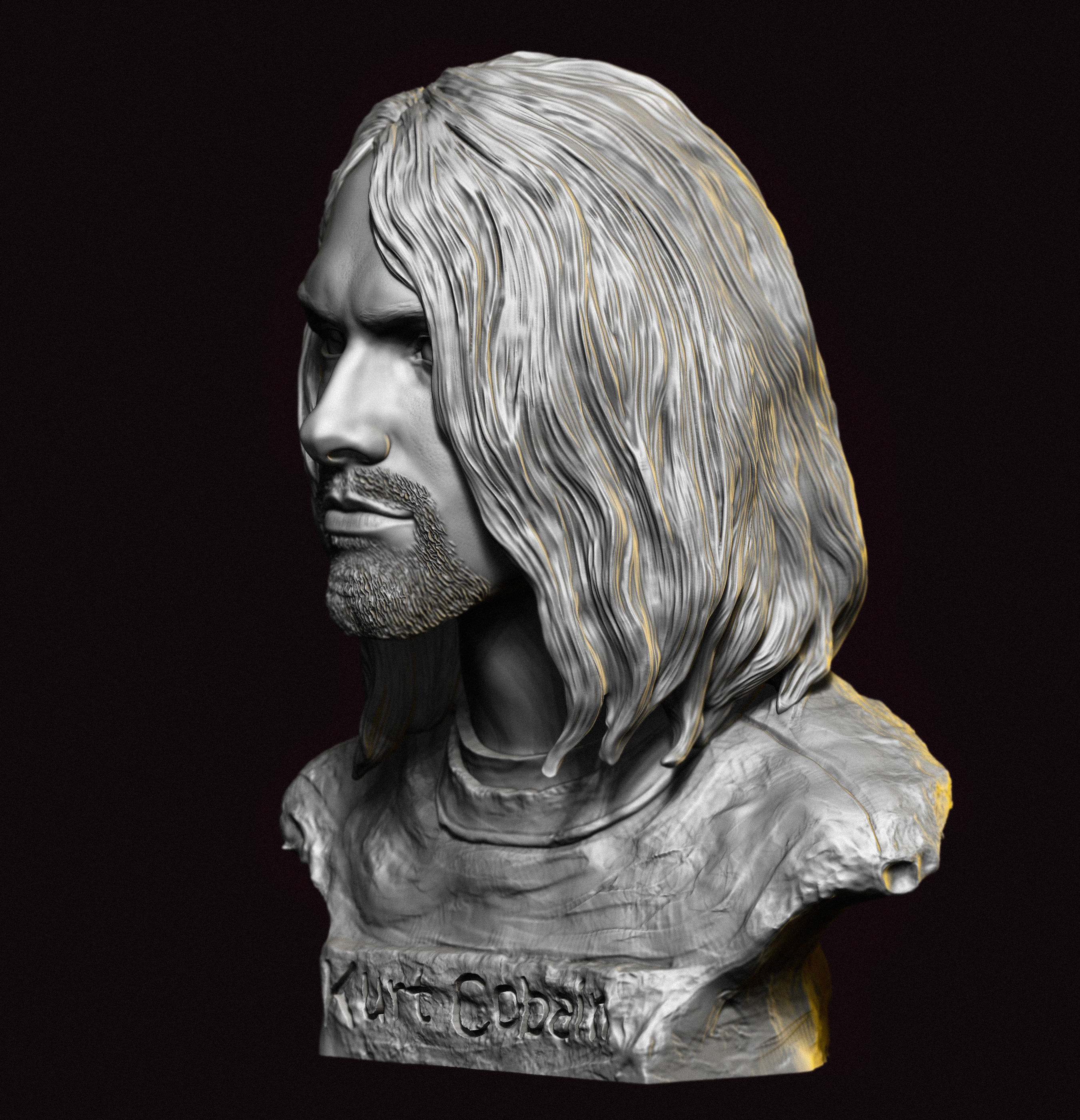 Kurt Cobain portrait 3D print model_3