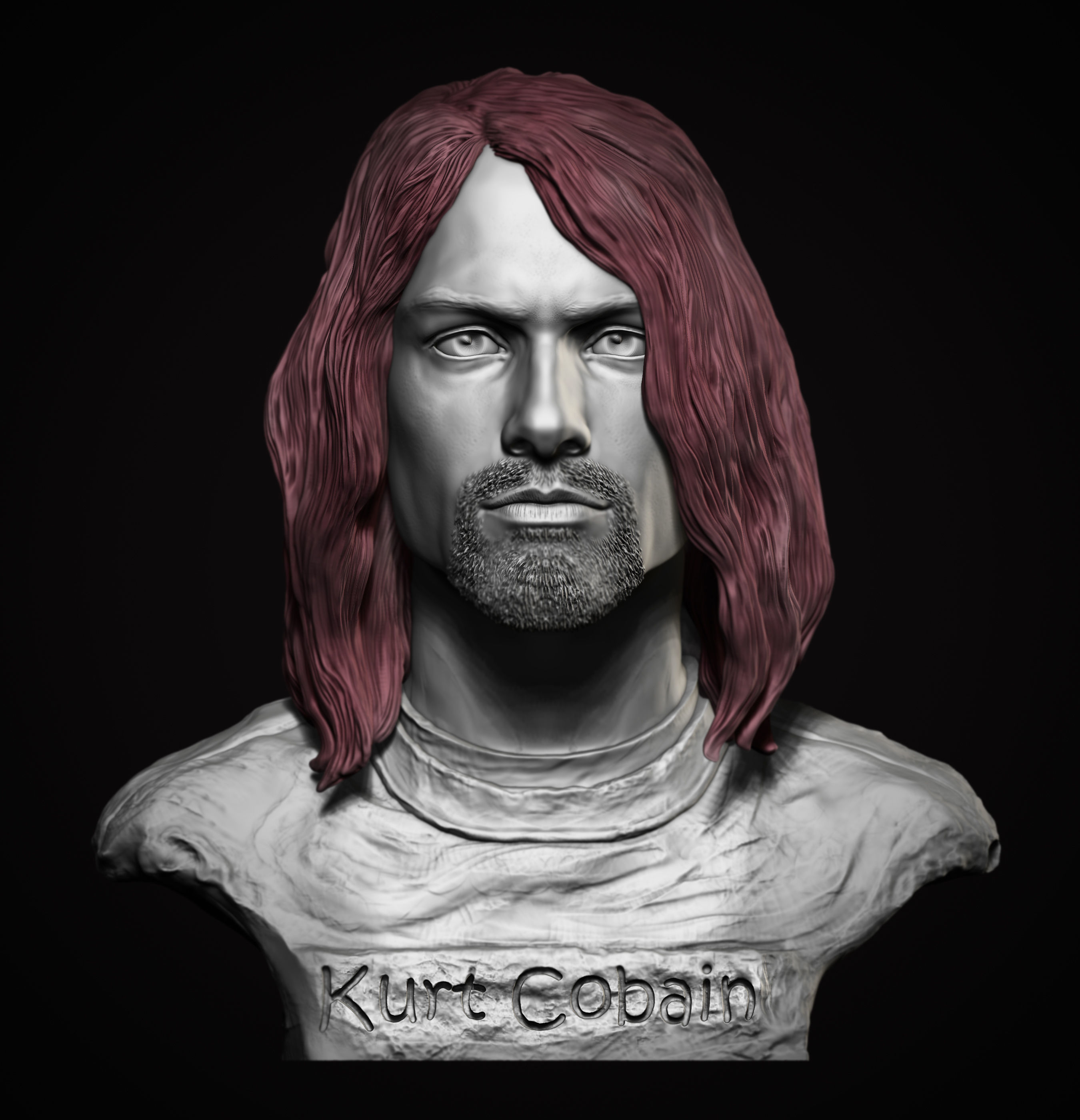 Kurt Cobain portrait 3D print model_2