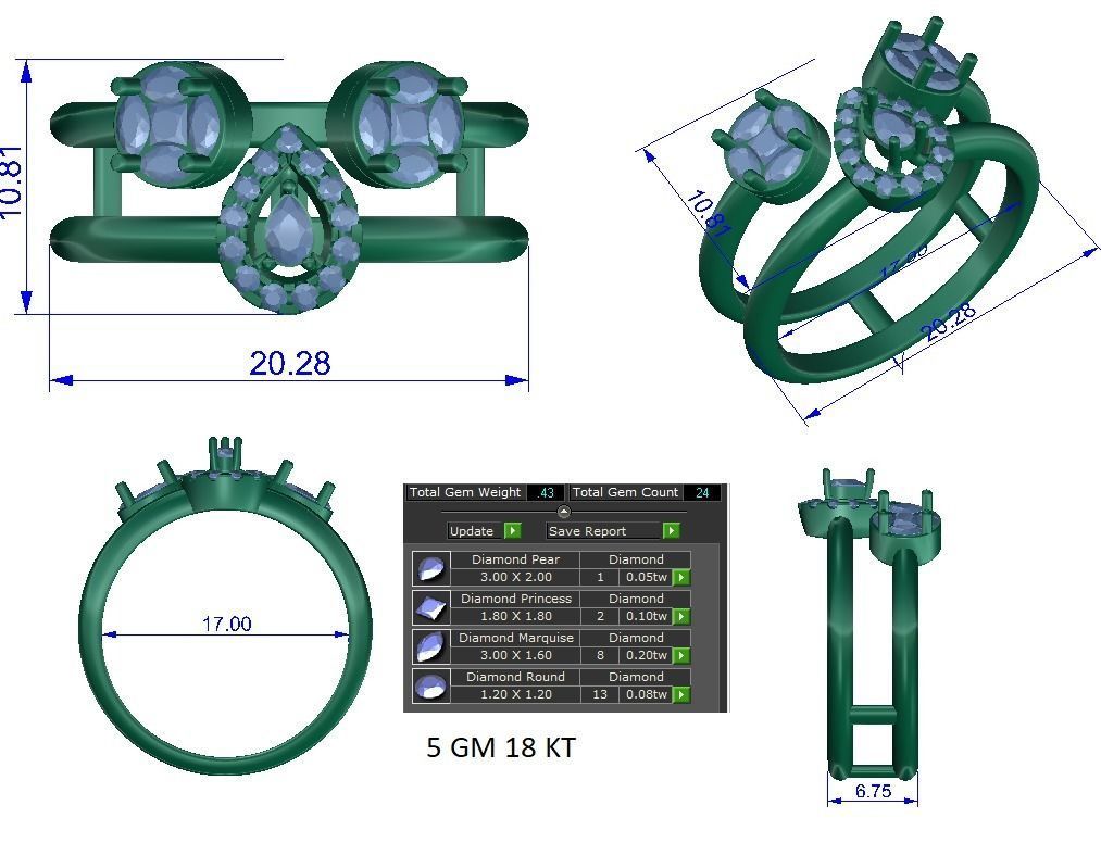 High Jewelry Cocktail Rings 3dm stl render-1 details 3D print model_1