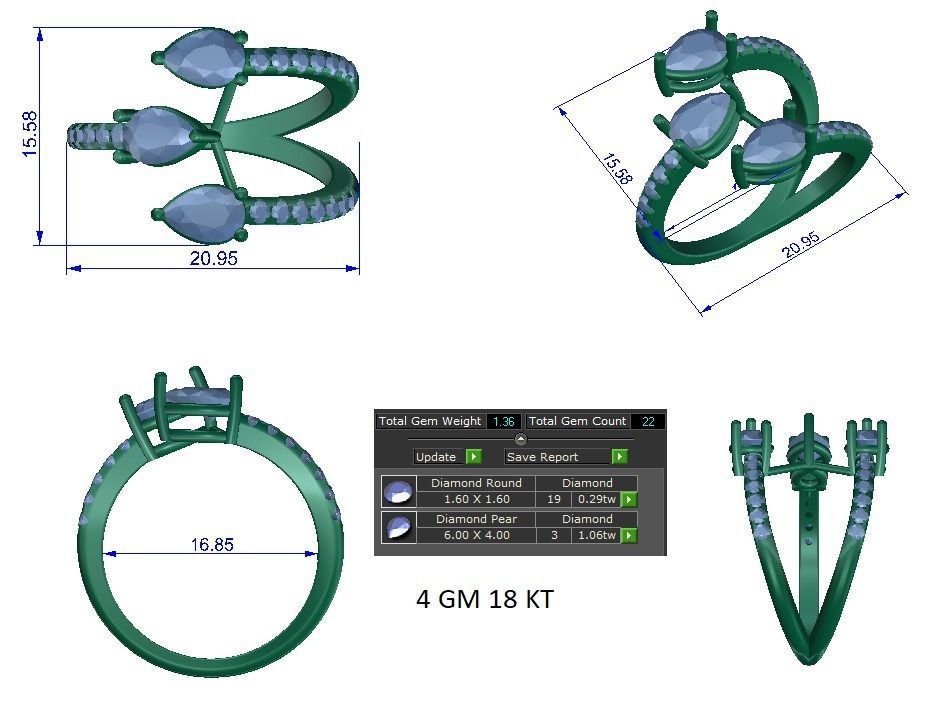 High Jewelry Cocktail Rings 3dm stl render-1 details 3D print model_1