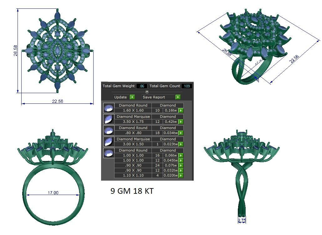 High Jewelry Cocktail Rings 3dm stl render-1 details 3D print model_1