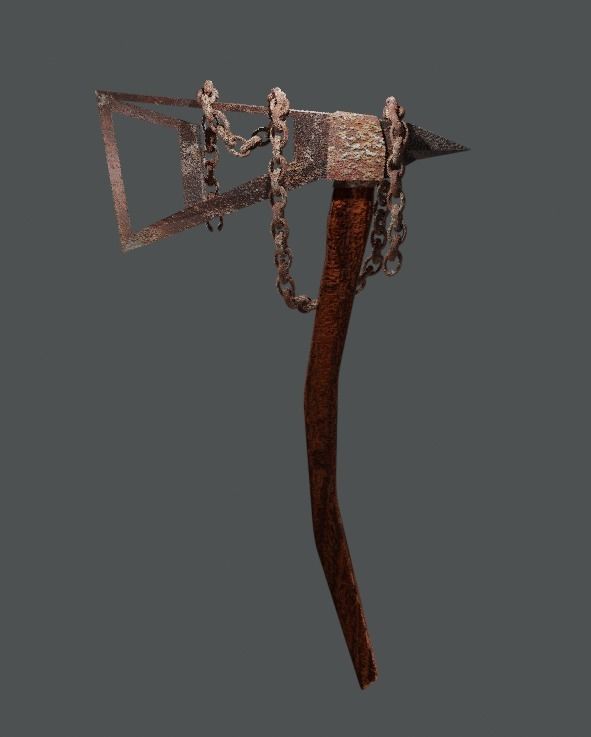 Stylized ax with a rusty chain 3D model_1