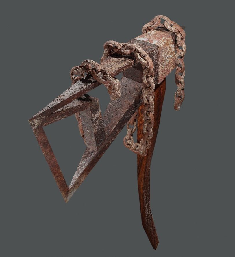 Stylized ax with a rusty chain 3D model_3