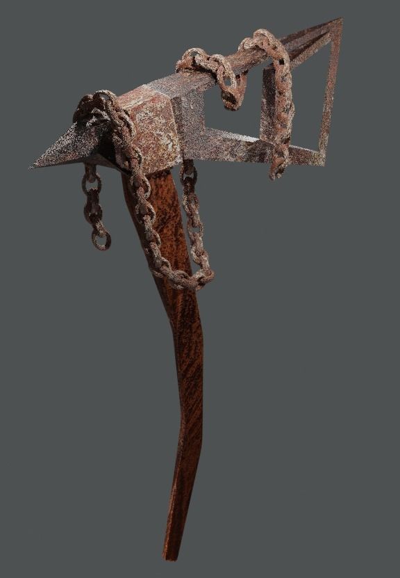 Stylized ax with a rusty chain 3D model_4