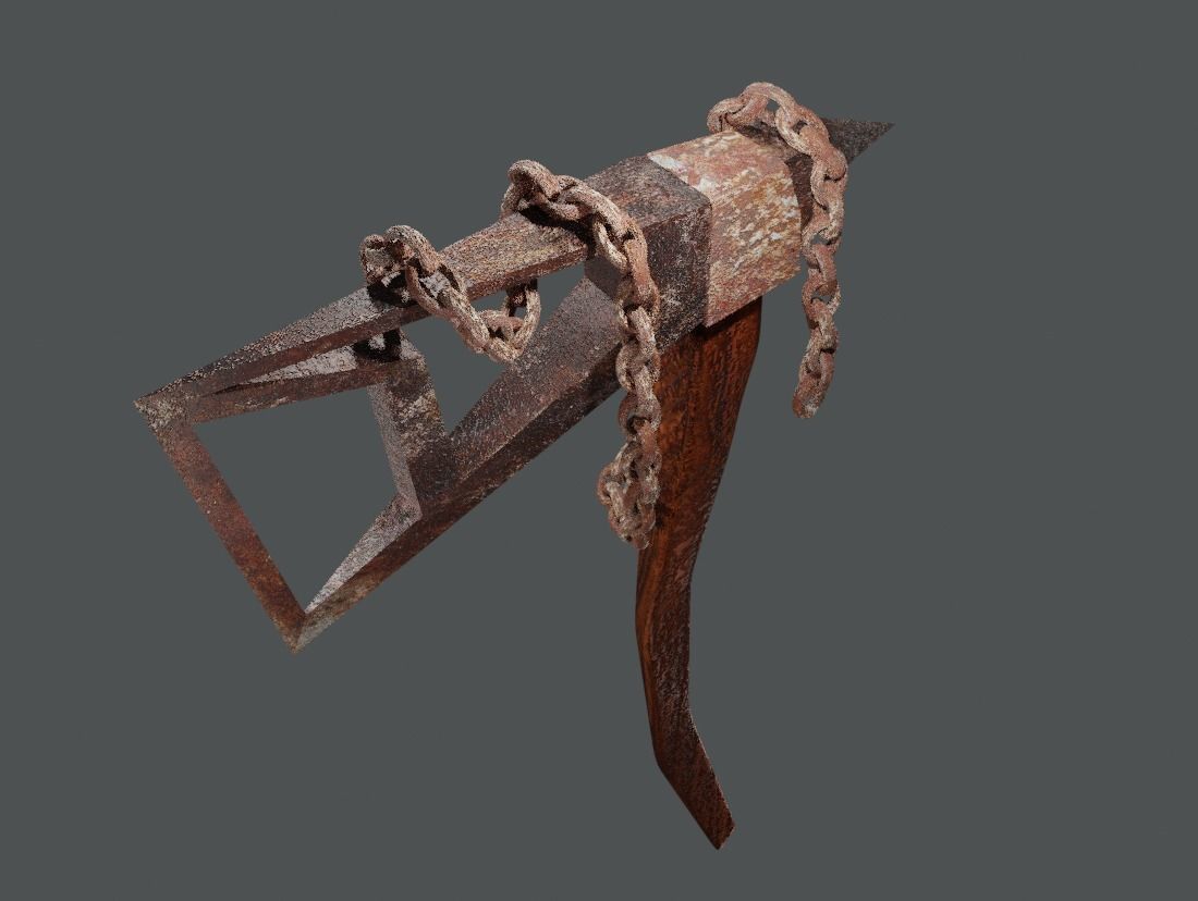 Stylized ax with a rusty chain 3D model_5
