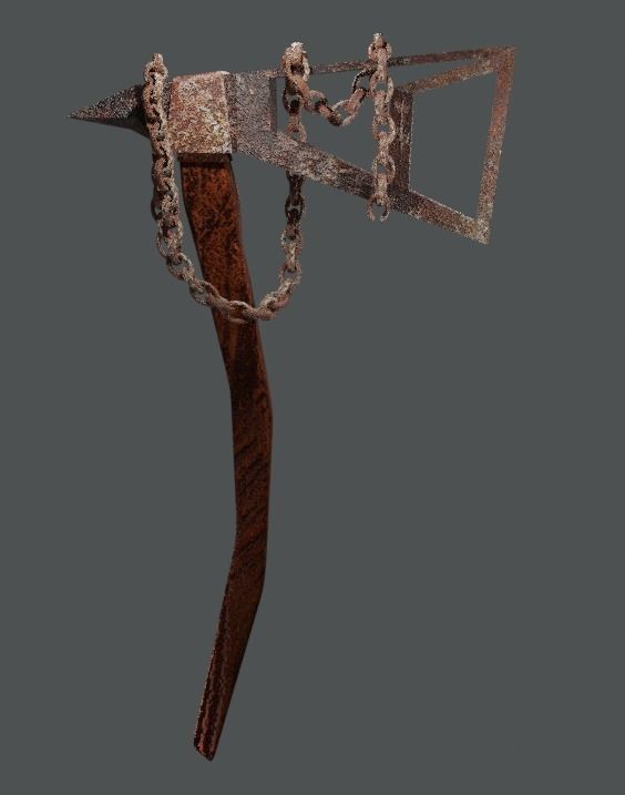 Stylized ax with a rusty chain 3D model_2