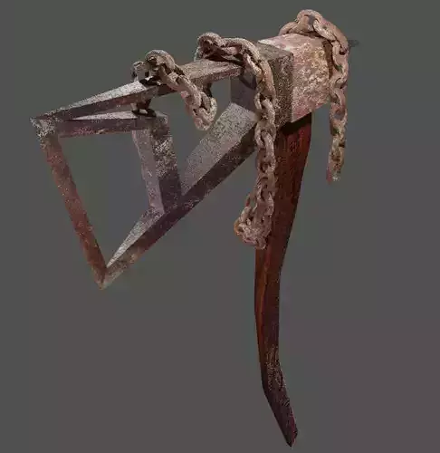 Stylized ax with a rusty chain