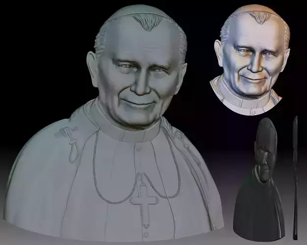 Pope John Paul II portrait low relief for CNC router
