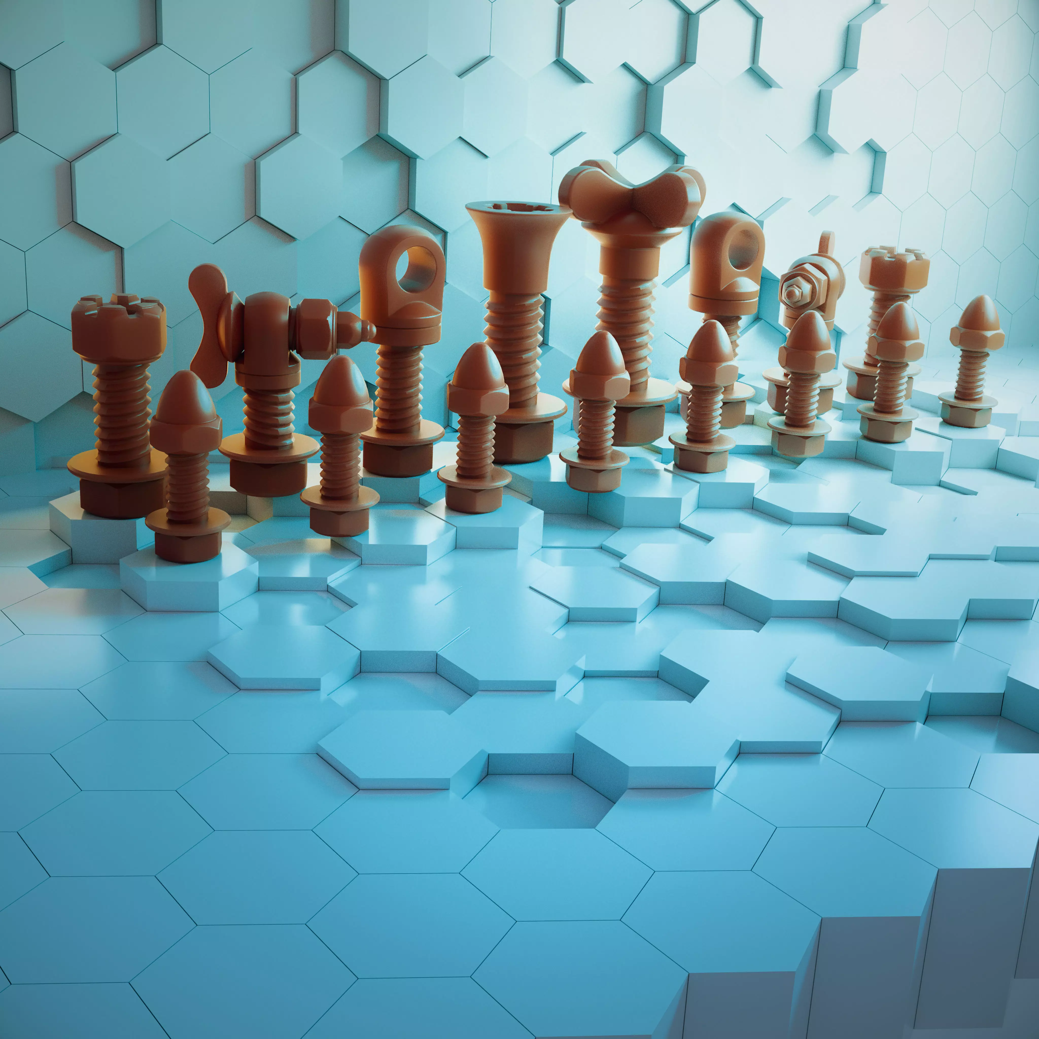 Chess set bolt and screw stylized printable 3D print model