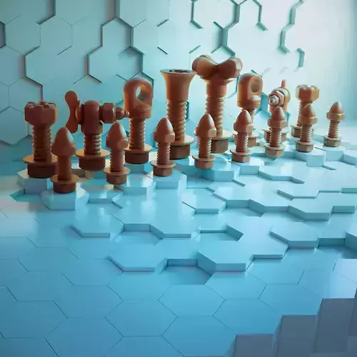 Chess set bolt and screw stylized printable 3D print model