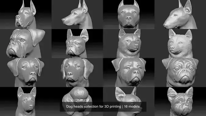 Dog heads collection for 3D printing 