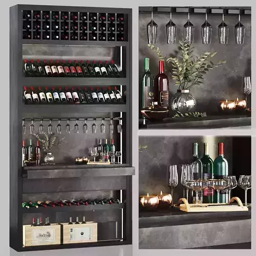 Mini Bar- Wine shelf Low-poly 3D model