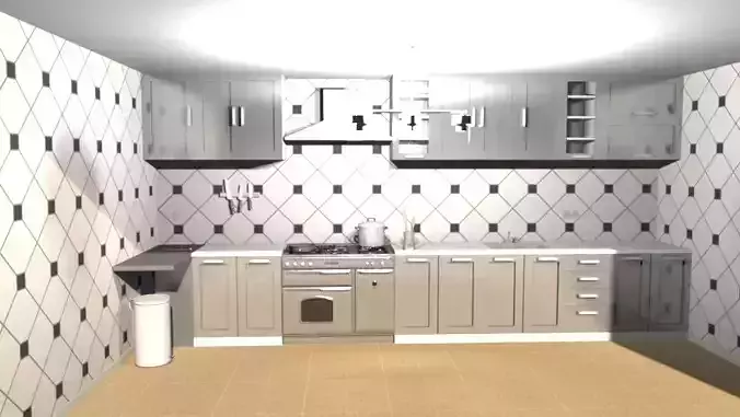 Kitchen with tiled walls