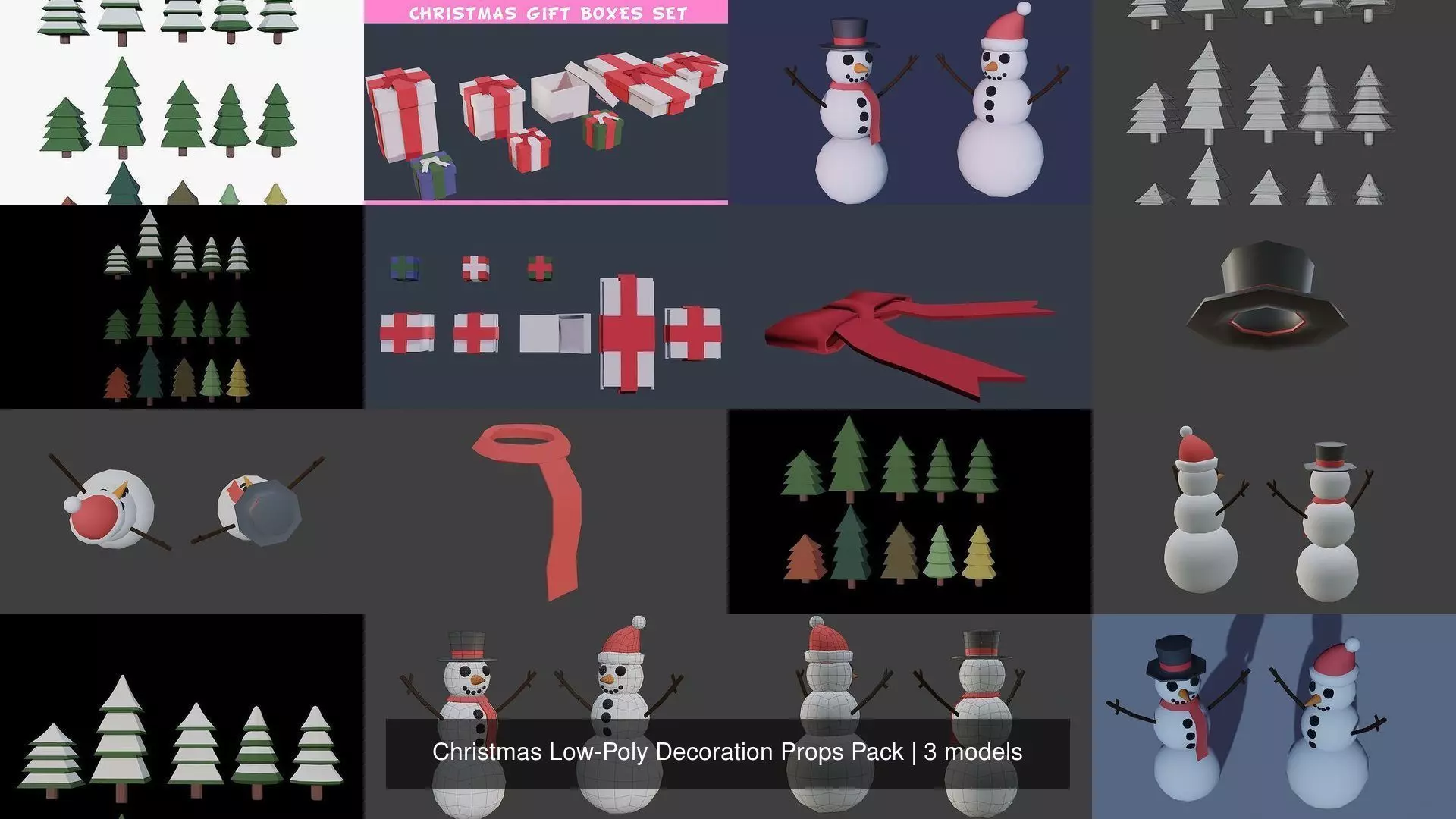 Christmas Low-Poly Decoration Props Pack 3D Model Collection_0