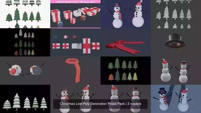 Christmas Low-Poly Decoration Props Pack 3D Model Collection