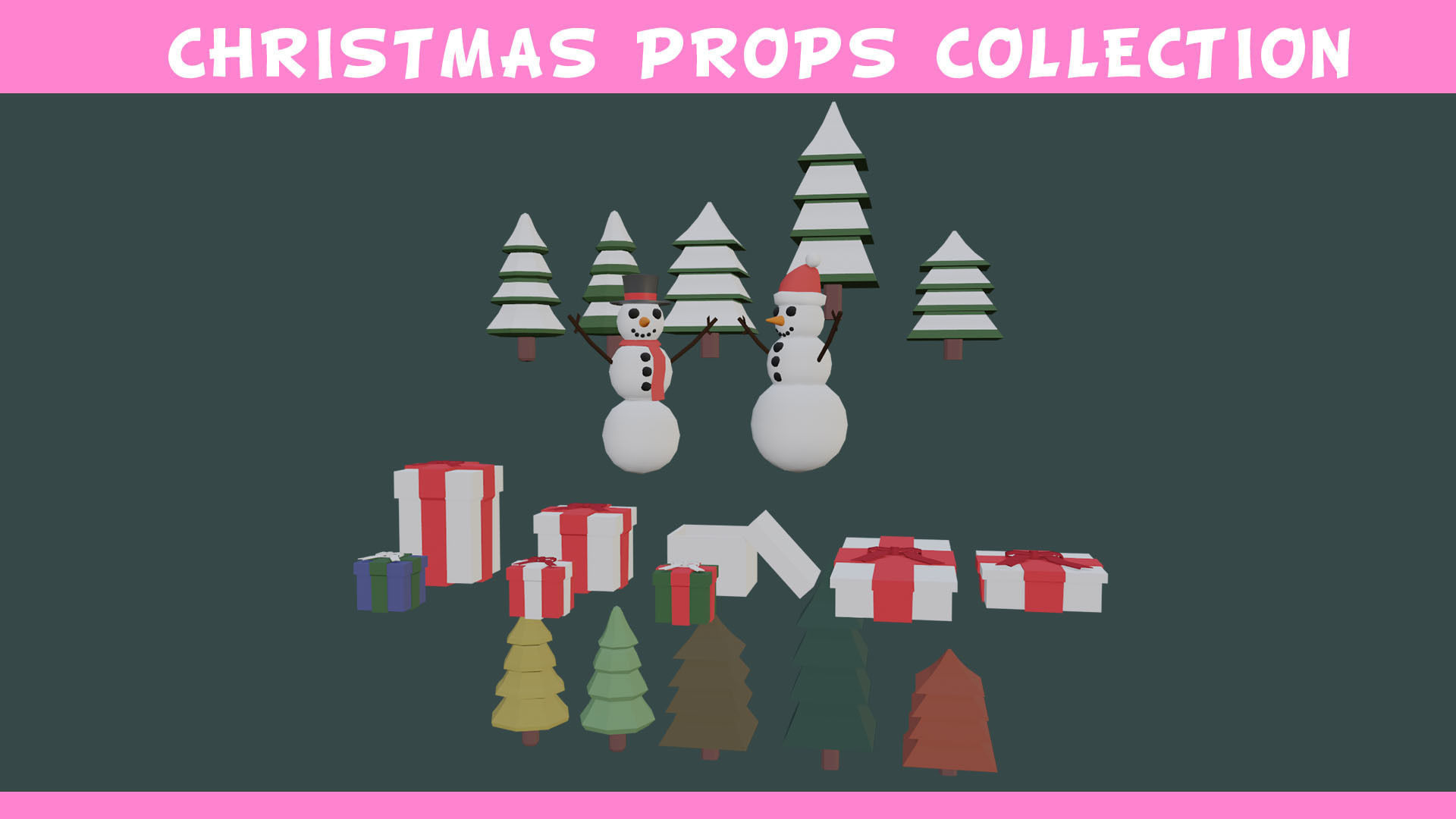 Christmas Low-Poly Decoration Props Pack 3D Model Collection_1