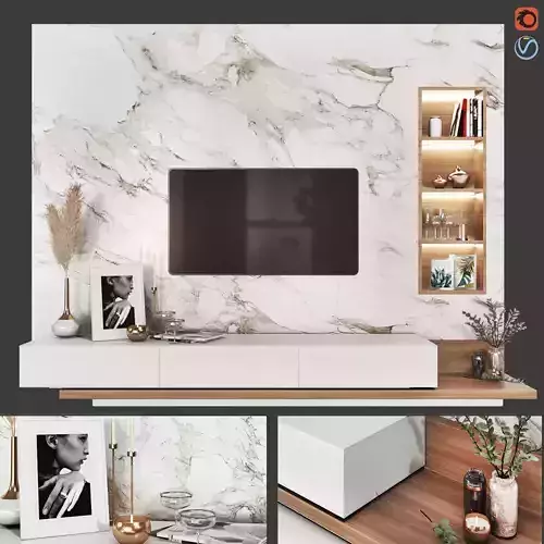 TV Wall Set Low-poly 3D model