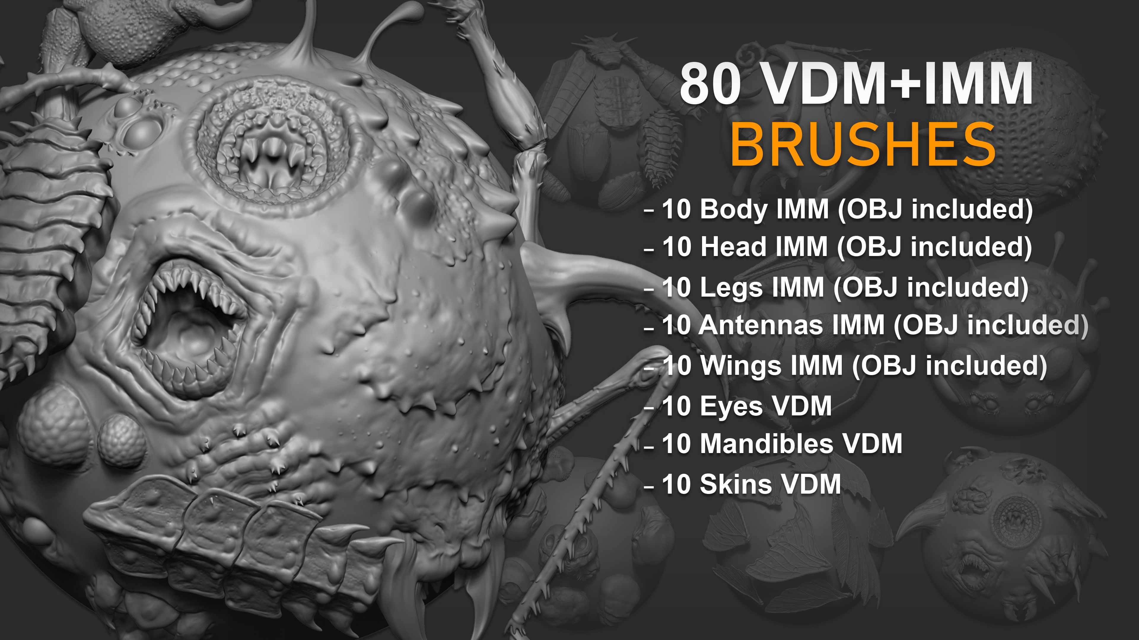 Zbrush  Blender - 80 Insectoid Creature Brush mega Pack 3D model_1