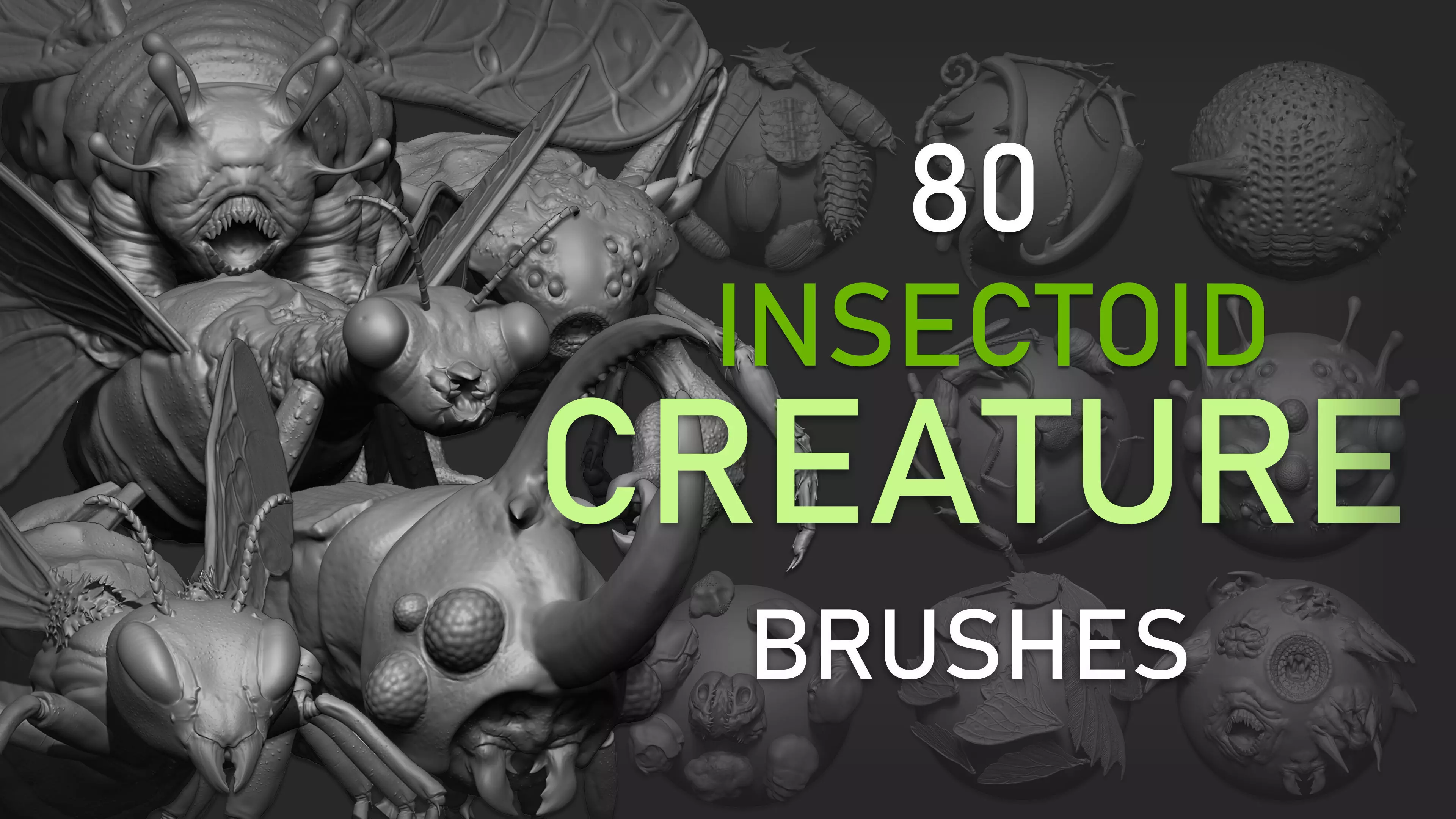 Zbrush  Blender - 80 Insectoid Creature Brush mega Pack 3D model_0