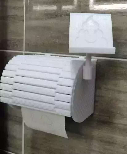 Toilet paper holder with cover and phone support