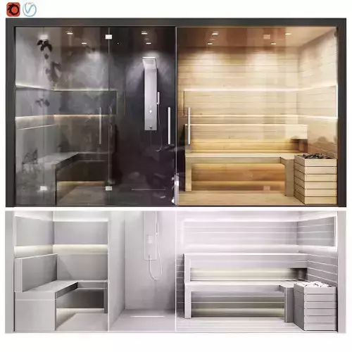 sauna room with two different views 3D model