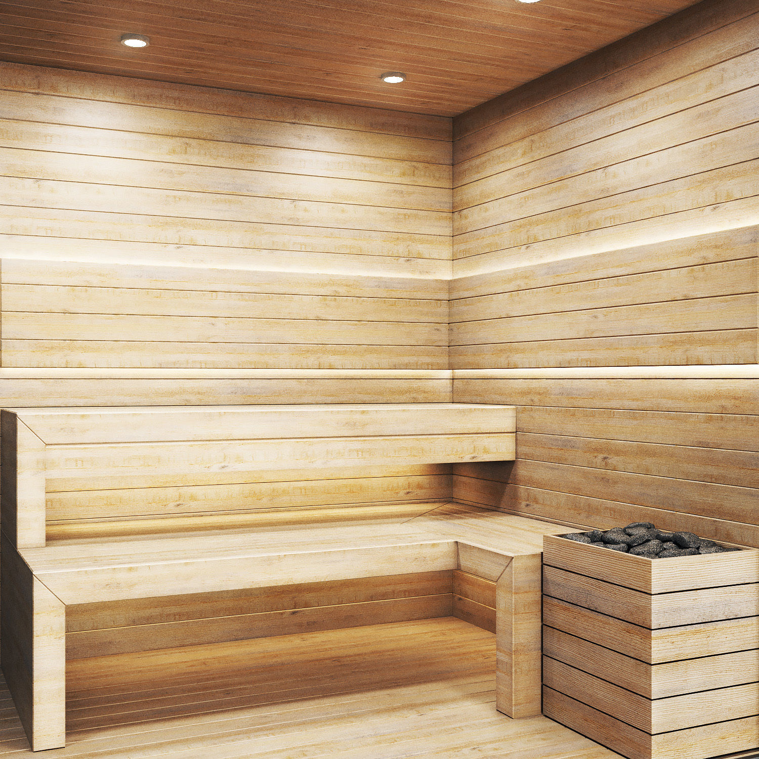 sauna room with two different views 3D model_1