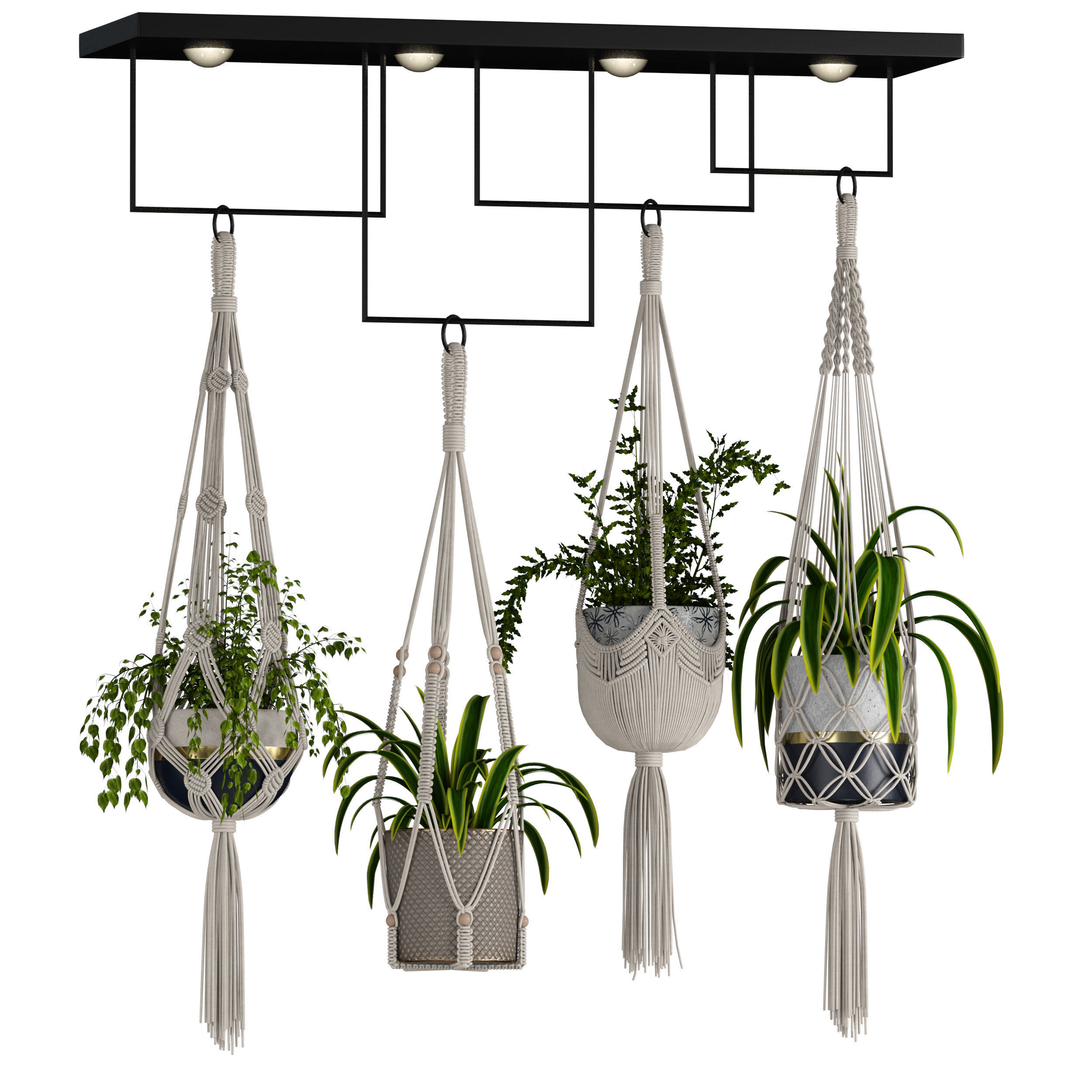 macrame plant hanger 3D model_2