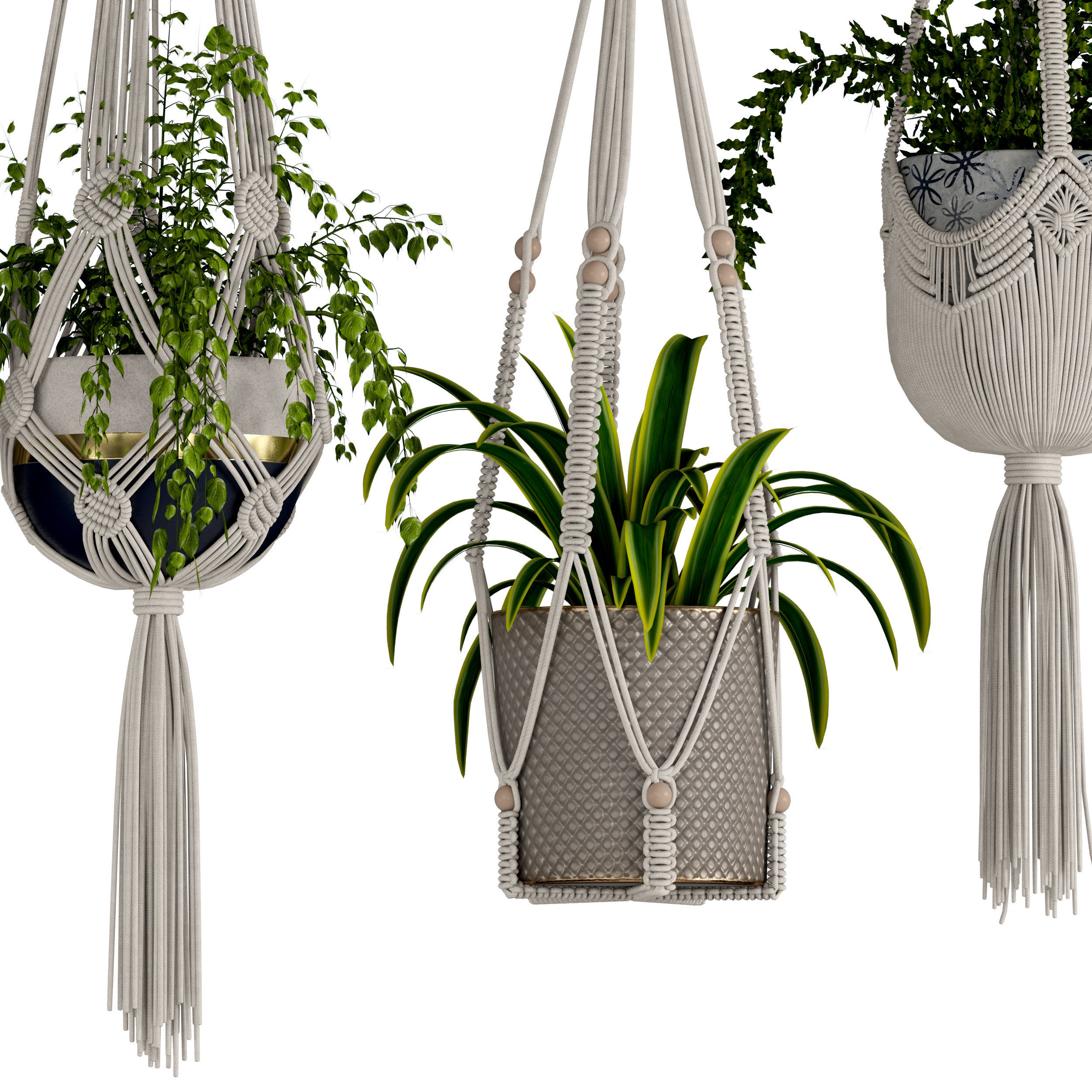 macrame plant hanger 3D model_3
