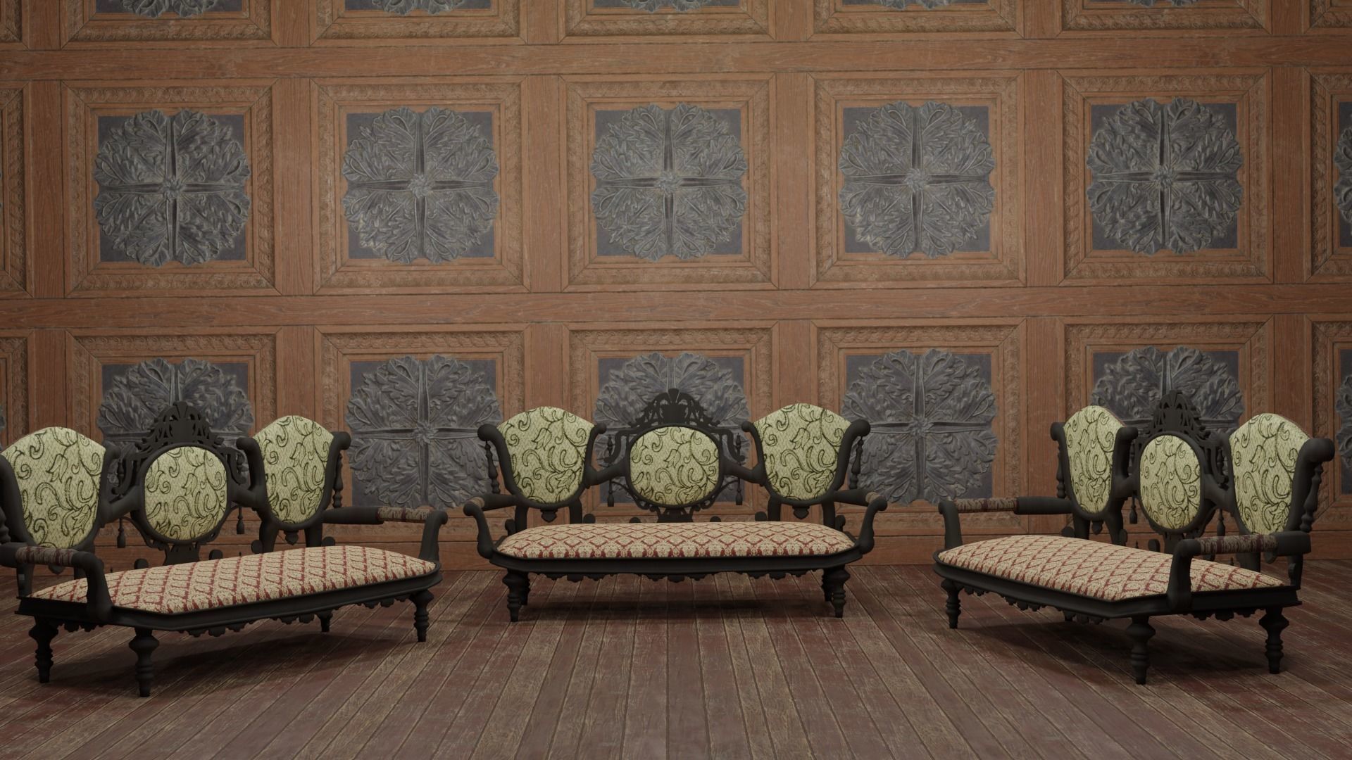 Antique Sofa Low-poly 3D model_1