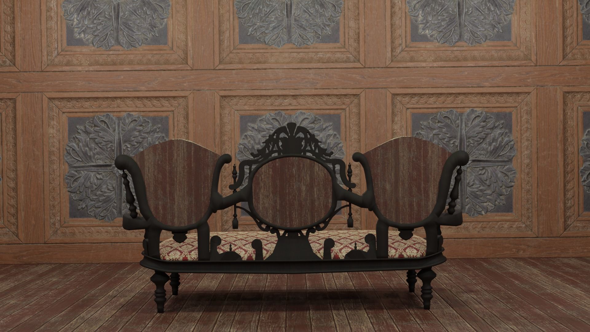 Antique Sofa Low-poly 3D model_2