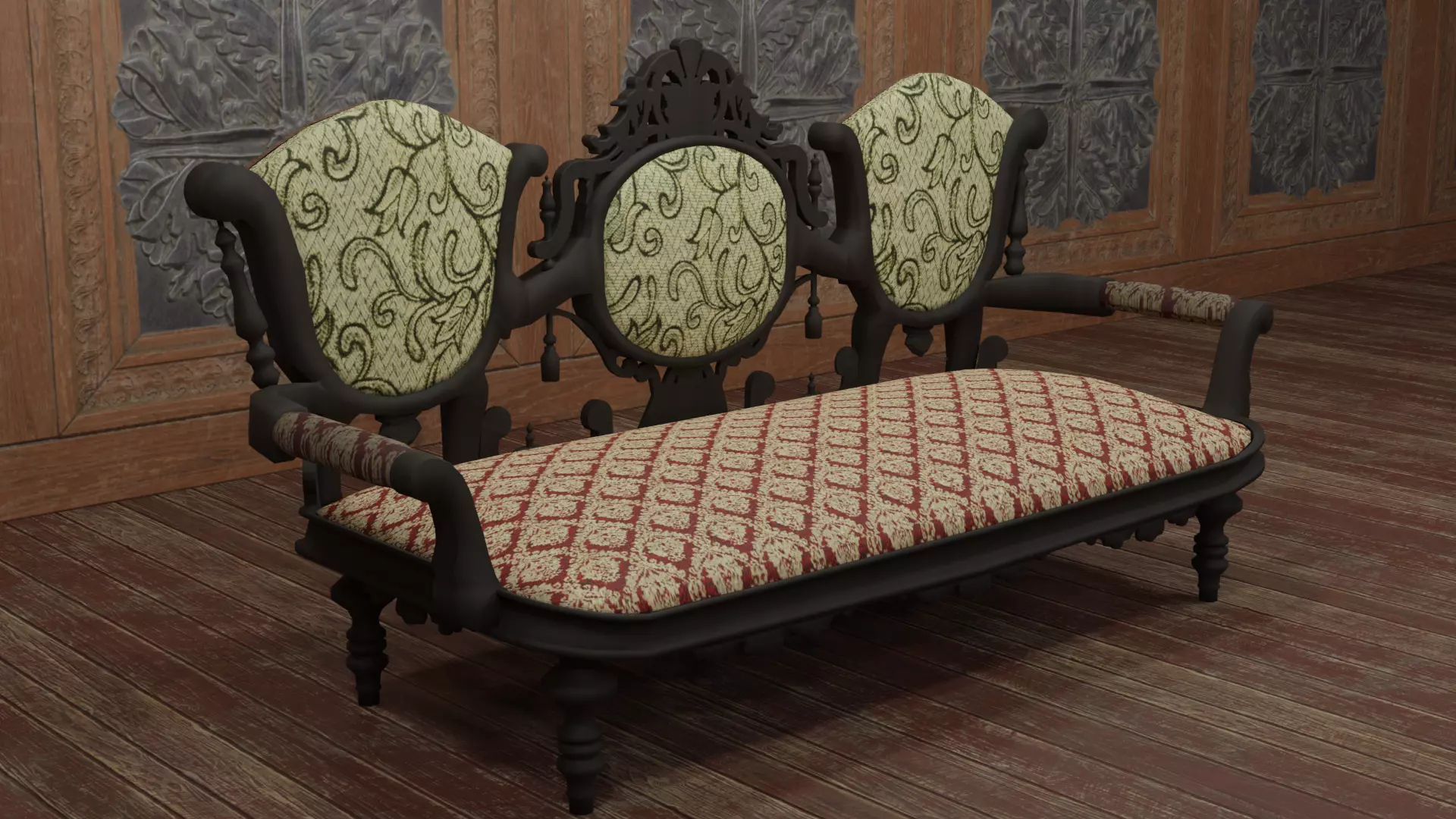 Antique Sofa Low-poly 3D model_0