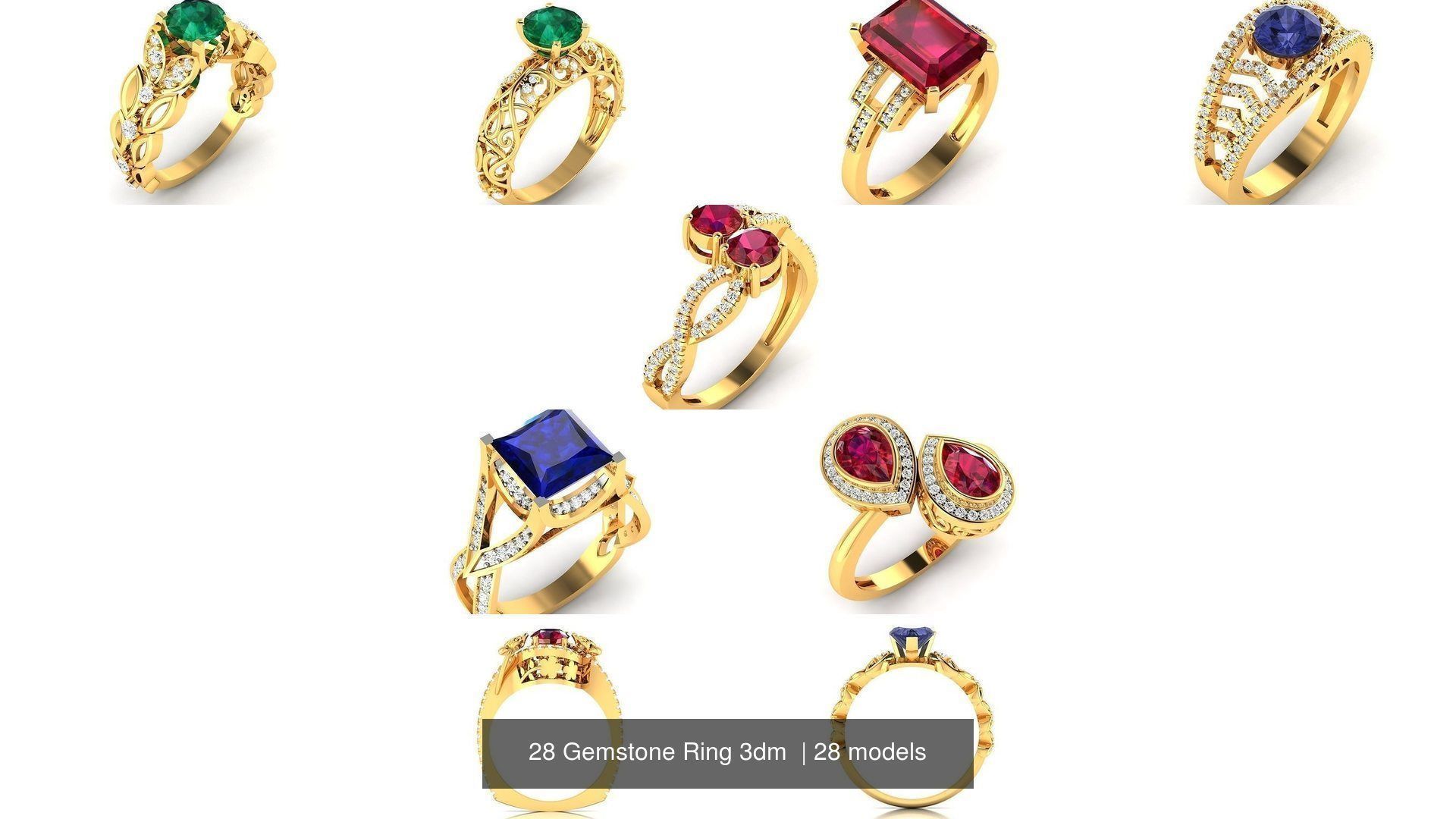 28 Gemstone Ring 3dm  3D Model Collection_2