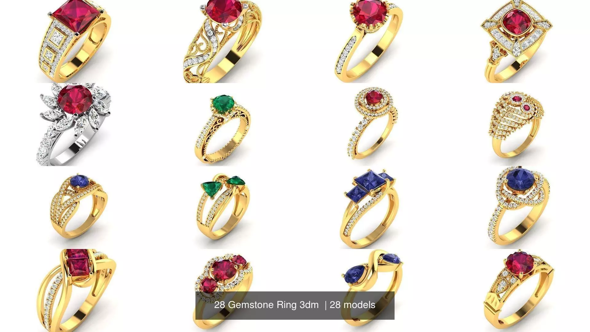 28 Gemstone Ring 3dm  3D Model Collection_0