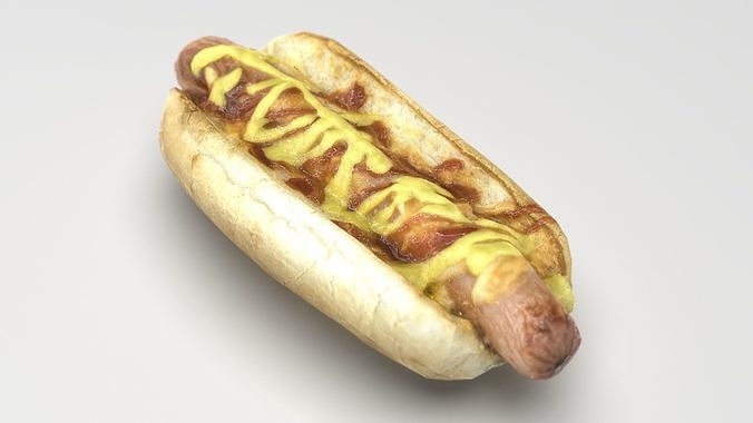 Hot dog with mustard Low-poly 3D model 2