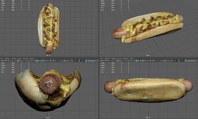 Hot dog with mustard Low-poly 3D model 7